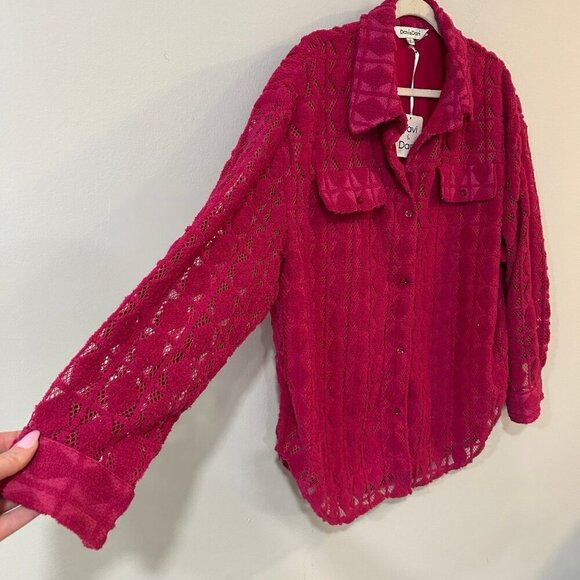 NWT Davi & Dani Hot Pink Textured Button Down Oversized Shacket Size Medium - Picture 3 of 8